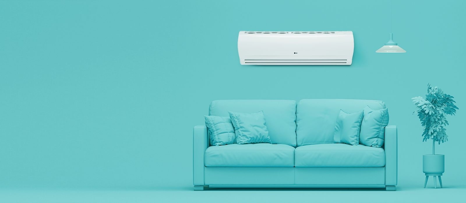 Modern living room with a LG air conditioner.